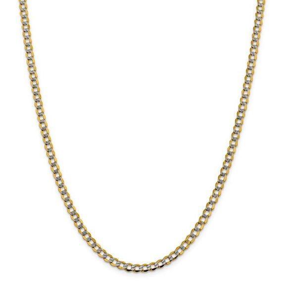4.25mm 14k Yellow Gold & Rhodium Hollow Pave Curb Chain Necklace 20 In